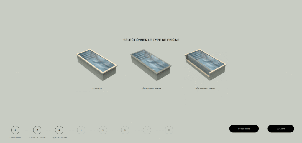 etapes 3 de notre simulateur devis de piscine en ligne : choix du type de piscine
